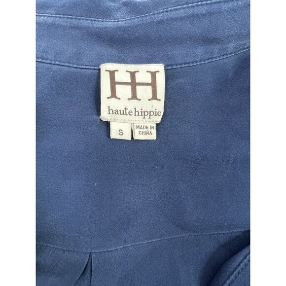 HAUTE‎ HIPPIE NAVY BLUE SILK COWL NECK TOP BLOUSE SIZE sz S - Picture 7 of 8